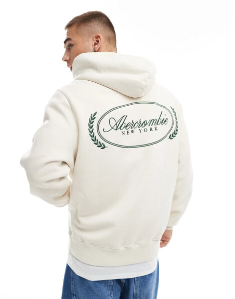 Abercrombie & Fitch script logo hoodie in cream with back embriodery