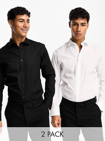Jack & Jones 2 pack slim fit smart shirt in white & black