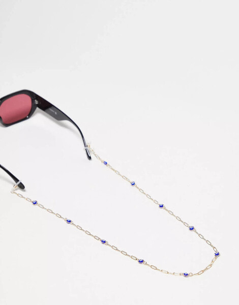 ASOS DESIGN sunglasses chain with eye detail in gold tone