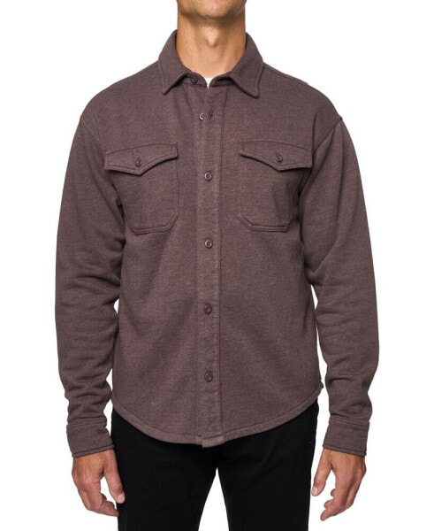 Men's Relaxed Fit Long Sleeve Button-Front Burnt Fleece Shirt-Jacket