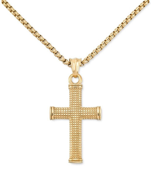 Textured Cross 24" Pendant Necklace in Gold-Tone Ion-Plated Stainless Steel