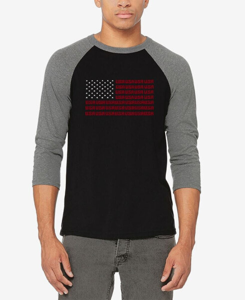 Men's Raglan Baseball Word Art USA Flag T-shirt