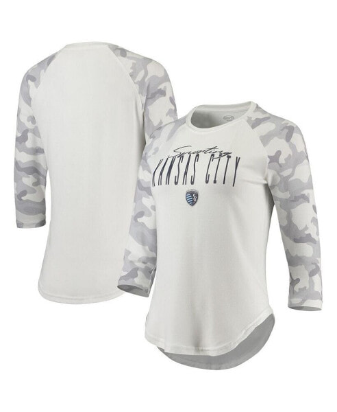 Women's Cream, Gray Sporting Kansas City Composite 3/4-Sleeve Raglan Top