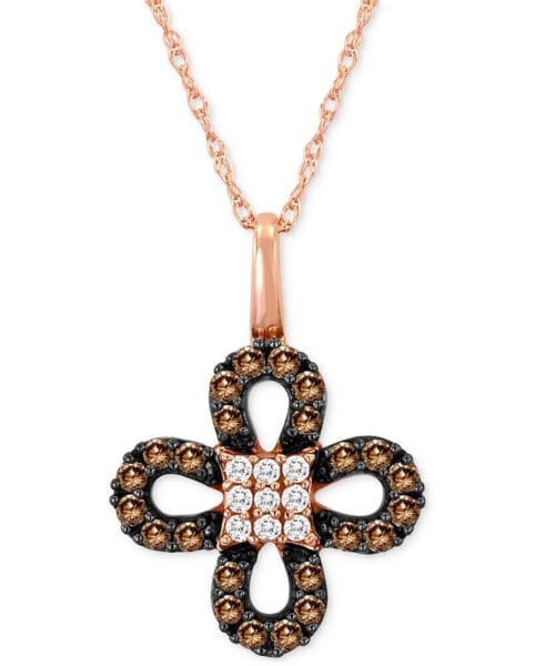 Chocolate Diamond (1/4 ct. t.w.) & Vanilla Diamond (1/20 ct. t.w.) Clover 18" Pendant Necklace in 14k Rose Gold