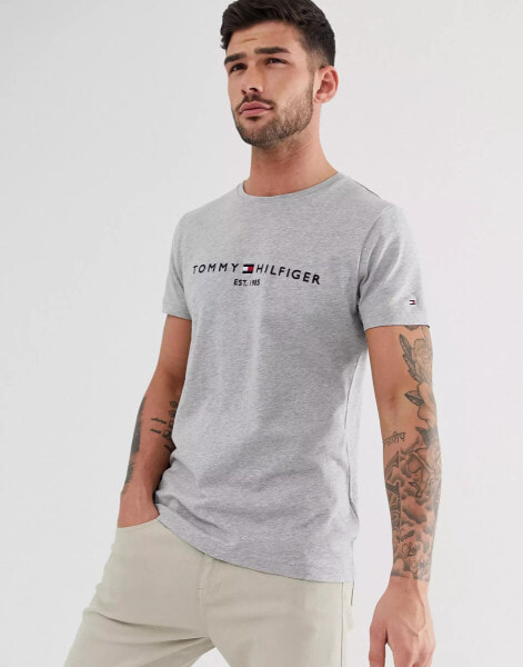 Tommy Hilfiger embroidered flag logo t-shirt in grey marl