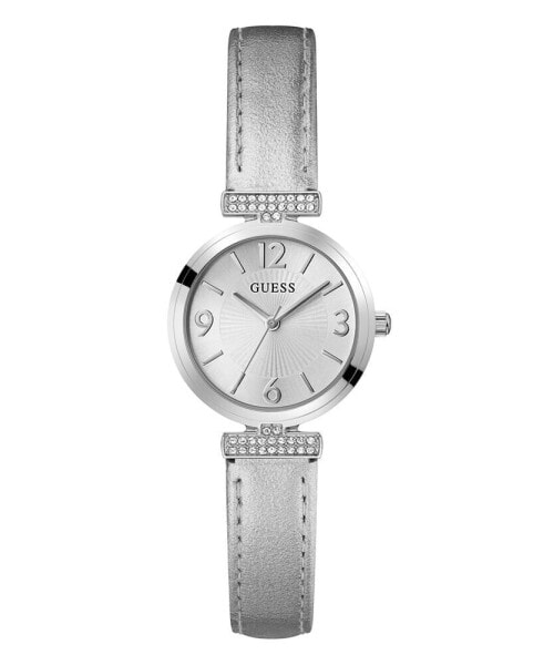 Часы и аксессуары Guess женские Аналоговые серебристые с кожаным ремешком 28 мм