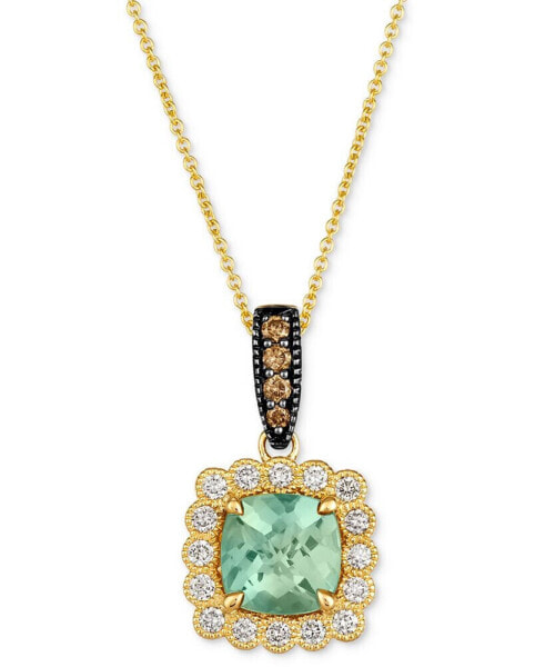 Mint Julep Quartz (2-1/6 ct. t.w.) & Diamond (3/8 ct. t.w.) Halo Pendant Necklace in 14k Gold, 18" + 2" extender