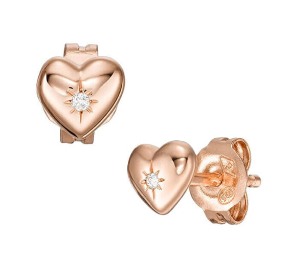 Romantic bronze heart earrings with crystals JFS00609791