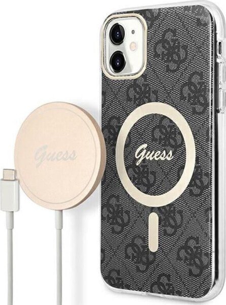 Guess Guess Bundle Pack MagSafe 4G - Zestaw etui + ładowarka MagSafe iPhone 11 (czarny/złoty)