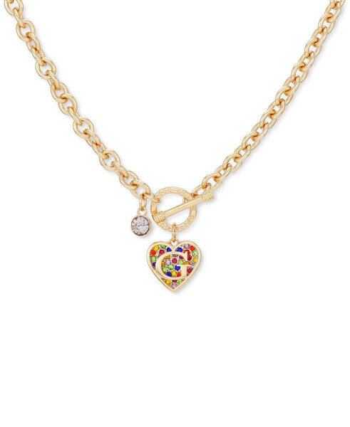 GUESS gold-Tone Rainbow Pavé Logo Heart 17" Pendant Necklace