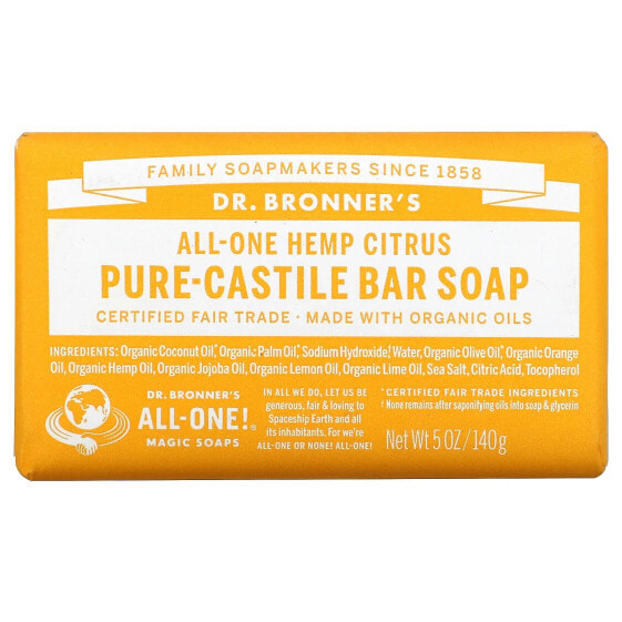 Pure Castile Bar Soap, All-One Hemp Citrus, 5 oz (140 g)