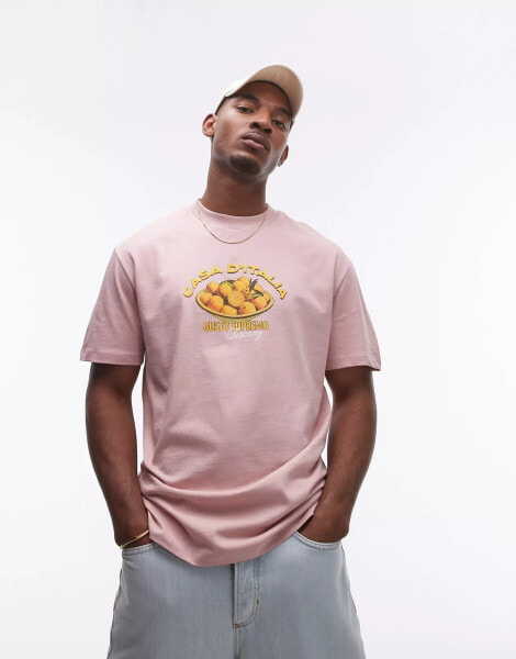 Topman oversized fit t-shirt with fruit print in washed pink