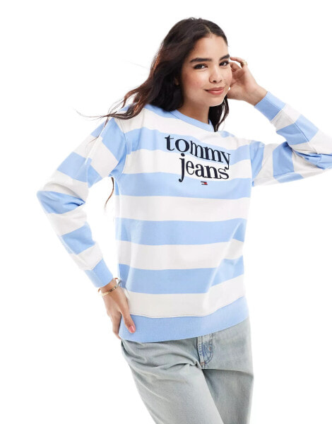 Tommy Jeans large logo sweatshirt in blue and white stripe