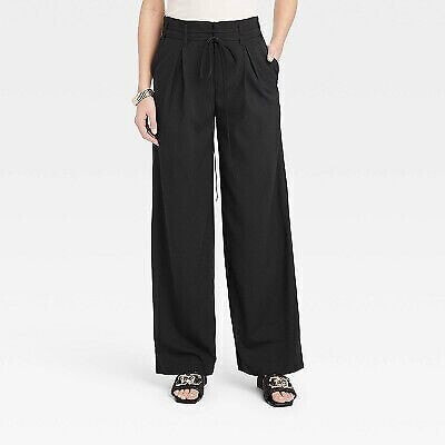 Women's High-Rise Wrap Tie Wide Leg Trousers - A New Day Black 4