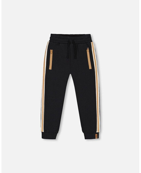 Big Boys Fleece Sweatpants With Contrast Side Rib Black