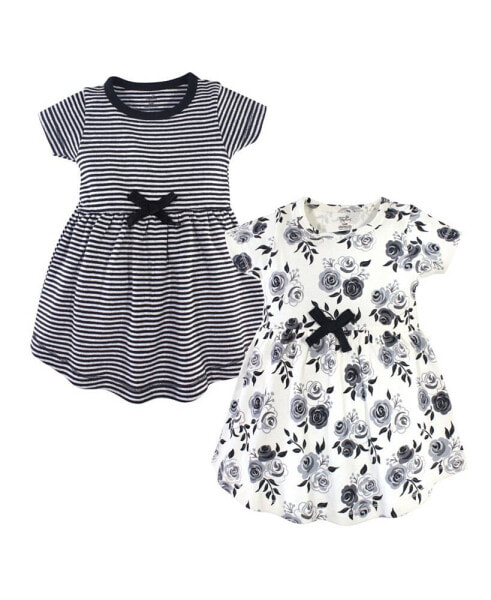 Baby Girls ganic Cotton Short-Sleeve Dresses 2pk, Black Floral