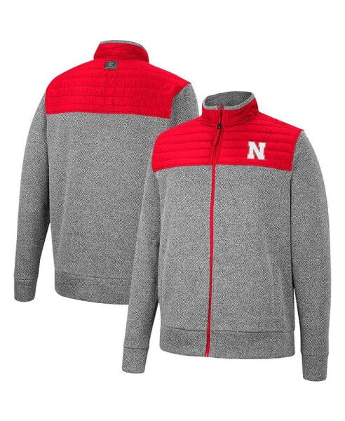 Men's Gray, Scarlet Nebraska Huskers Putter Herringbone Full-Zip Jacket