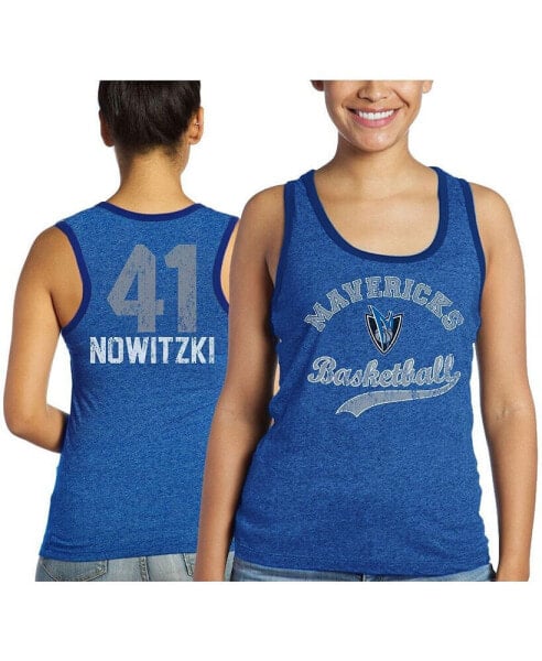 Women's Threads Dirk Nowitzki Royal Dallas Mavericks Name and Number Tri-Blend Tank Top