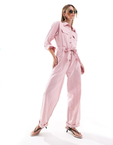 Mango oversized boilersuit in light pink