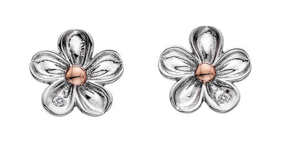 Silver flower earrings with diamonds Forget me not DE618