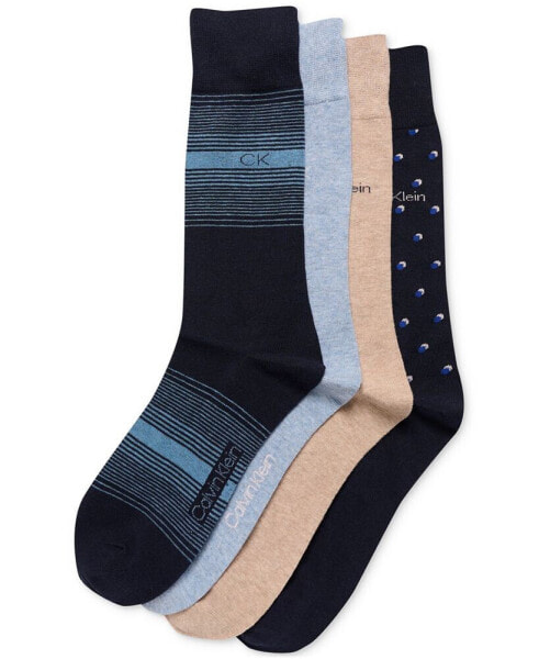 Men's Crew Length Dress Socks, Assorted Patterns, Pack of 4