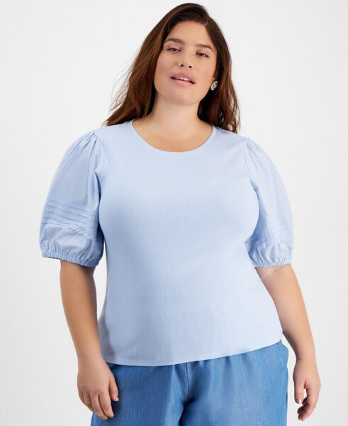 Trendy Plus Size Puff-Sleeve Knit Top, Created for Macy's