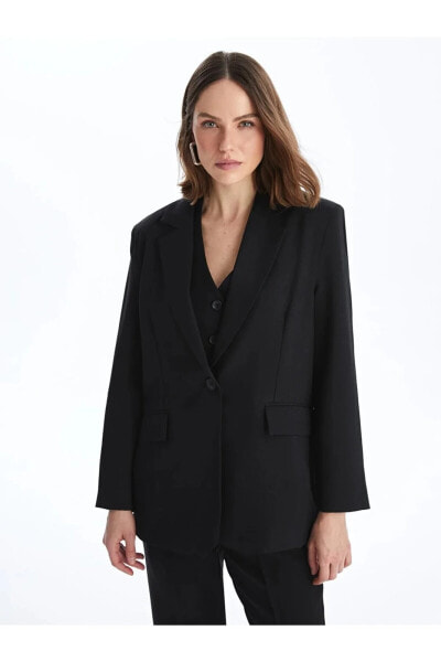 LCW Vision Düz Uzun Kollu Keten Görünümlü Kadın Blazer Ceket