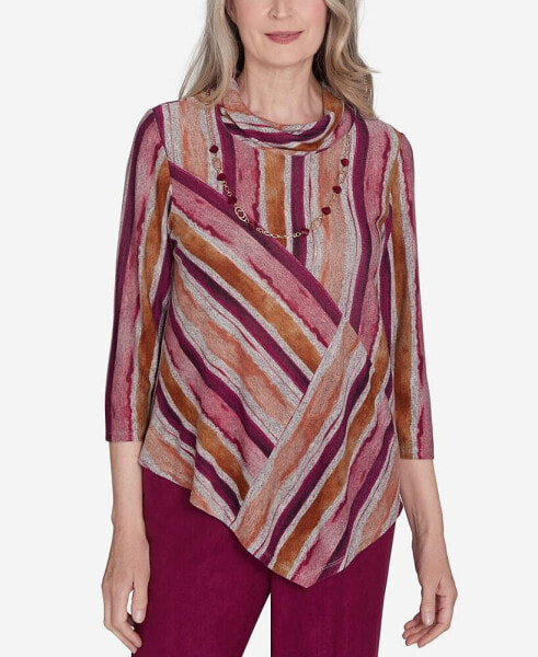 Petite Wine Country Spliced Stripe Necklace Top