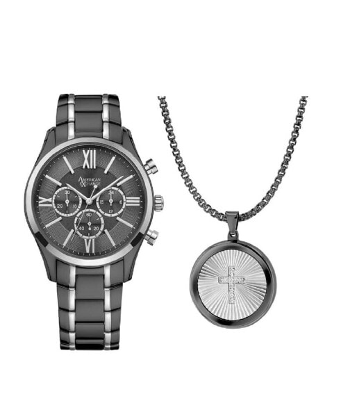 Часы и аксессуары American Exchange Мужские Аналоговые кварцевые часы с тремя стрелками, Блестящий двухцветный браслет, 43 мм, набор подарков