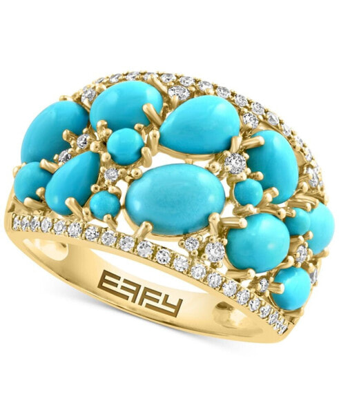 EFFY® Turquoise & Diamond (1/3 ct. t.w.) Openwork Cluster Ring in 14k Gold