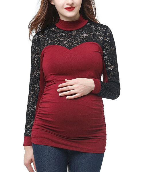 Maternity Mock Neck Lace Trim Top