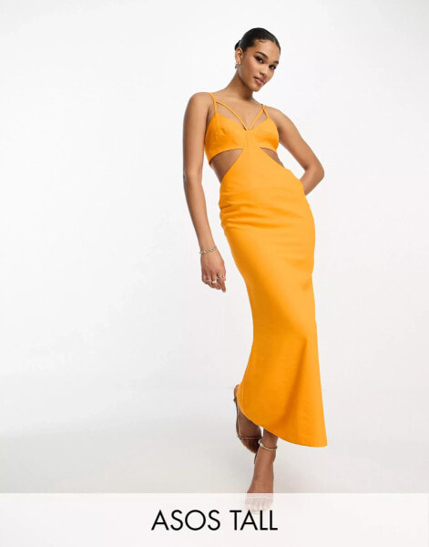 ASOS Design Tall – Midikleid mit mehreren Trägern und Zierausschnitten in verwaschenem Orange