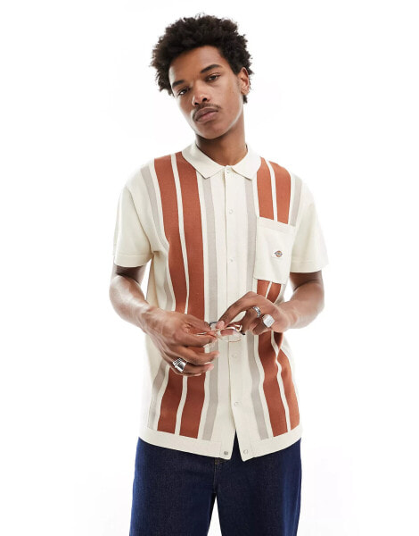 Dickies fieldale striped knitted polo shirt in cream