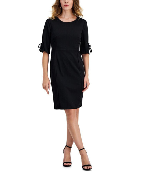 Petite Tie-Sleeve Scuba Crepe Sheath Dress