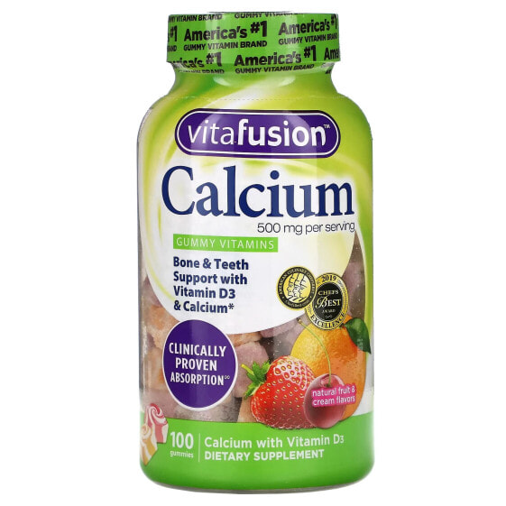 Calcium, Natural Fruit & Cream Flavors, 500 mg, 100 Gummies (250 mg per Gummy)