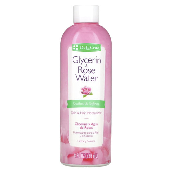 De La Cruz, Глицерин и розовая вода, увлажняющее средство для кожи и волос, 236 мл (8 жидк. Унций)
