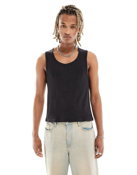 Reclaimed Vintage ribbed vest with seaming detail in washed black