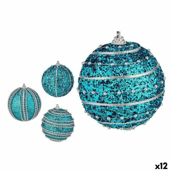 Ёлочные украшения Krist+ Набор новогодних шаров с рельефом Ø 8 см синий PVC (12 штук)