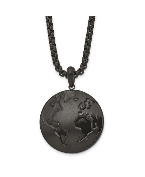 Chisel antiqued Brushed Black IP-plated Earth Pendant Box Chain Necklace