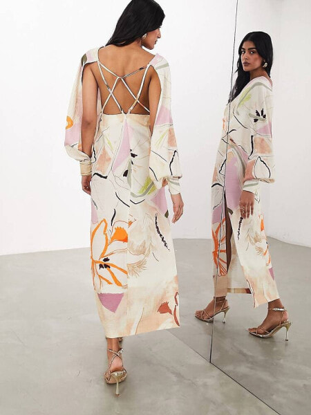 ASOS EDITION strapping detail maxi dress in stone arty floral