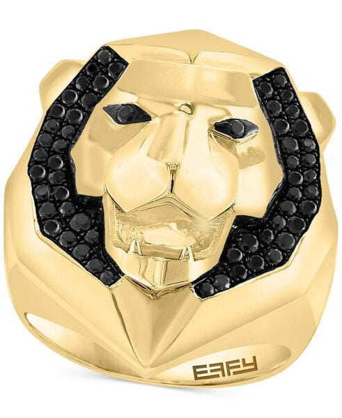 EFFY® Men's Black Spinel Lion Ring (7/8 ct. t.w.) in 14k Gold-Plated Sterling Silver