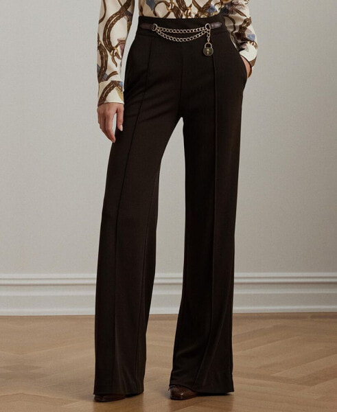 Women's Chain-Trim Pleated Jersey Wide-Leg Pants