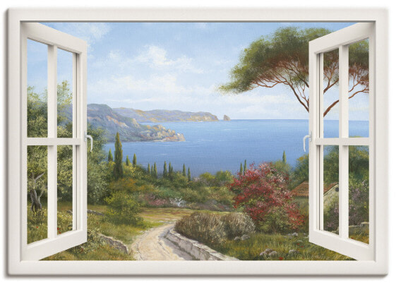 Картина на холсте ARTLAND Fensterblick Haus am Meer 130x90 cm