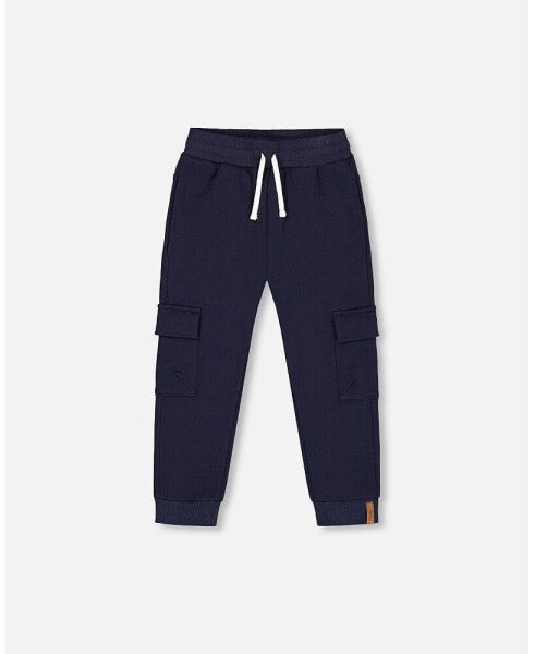 Boy Fleece Sweatpants With Cargo Pockets Navy - Child