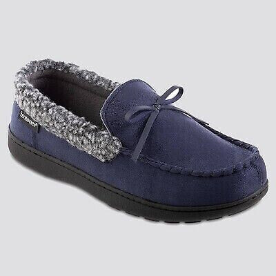 Isotoner Men's Microsuede Berber Spill Slippers - Navy Blue XL