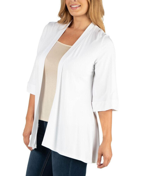 Open Front Elbow Length Sleeve Plus Size Cardigan