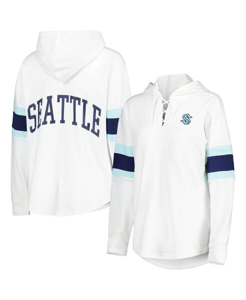 Women's White Seattle Kraken Game Plan Lace-Up Long Sleeve Hoodie T-shirt