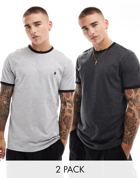 French Connection 2 pack ringer t-shirt in charcoal and light grey