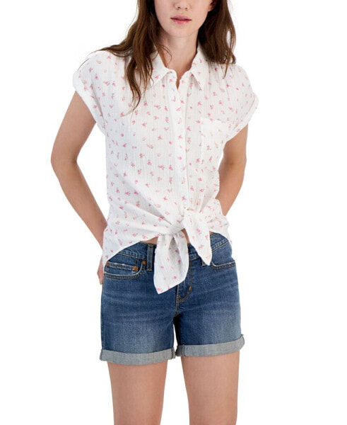 Junior's Tie-Front Gauze Camp Shirt