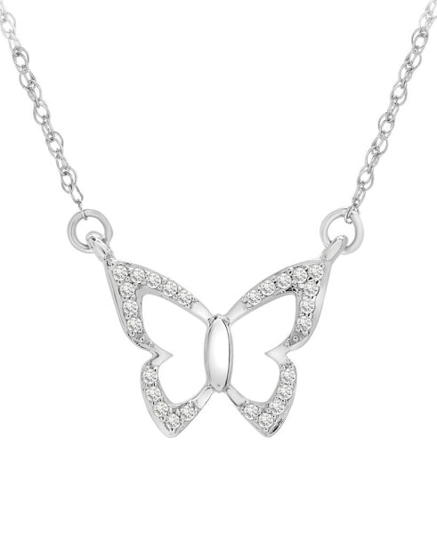 Diamond Butterfly 17" Pendant Necklace (1/20 ct. t.w.) in 14k White Gold, Created for Macy's